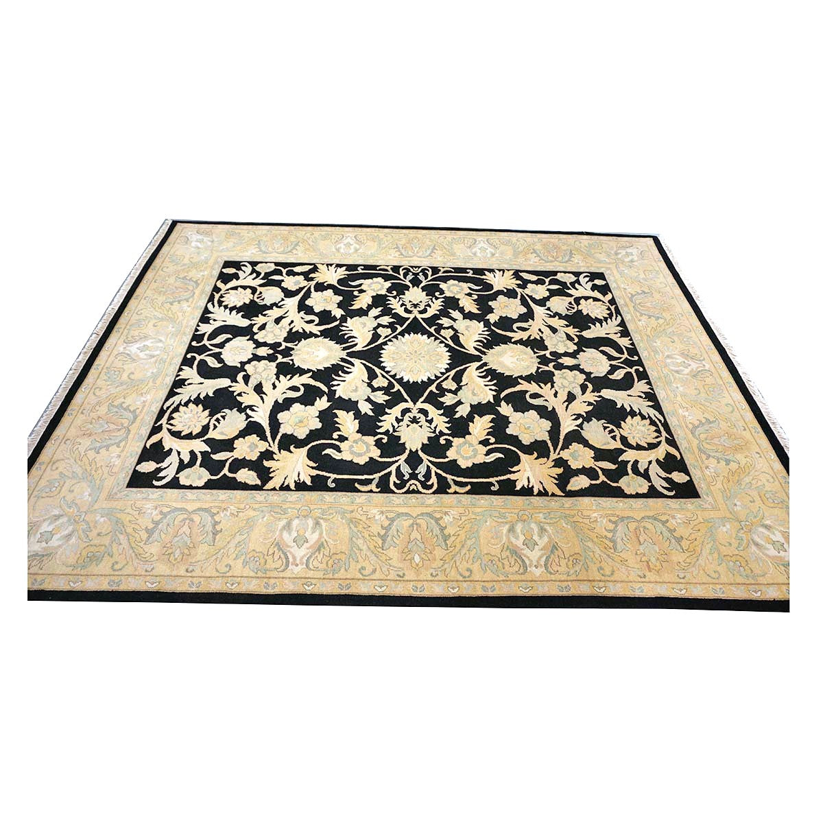 Chinese Oushak Wool 8x10 Black & Tan Handmade Area Rug #1144283