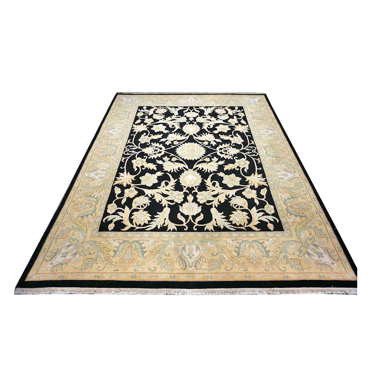 Chinese Oushak Wool 8x10 Black & Tan Handmade Area Rug #1144283