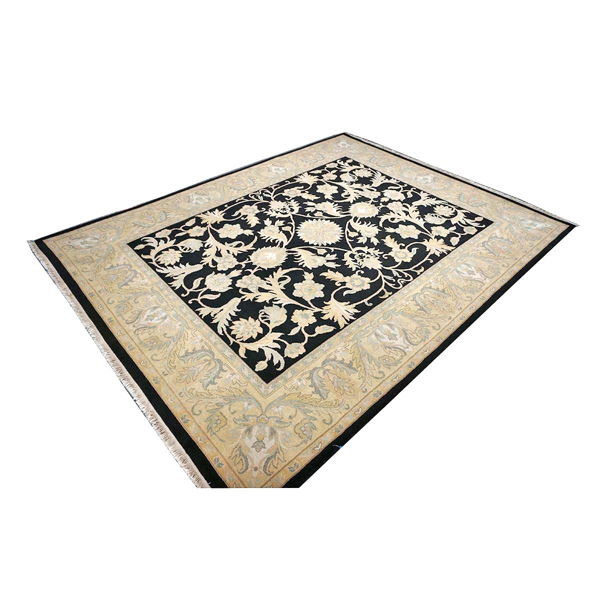 Chinese Oushak Wool 8x10 Black & Tan Handmade Area Rug #1144283