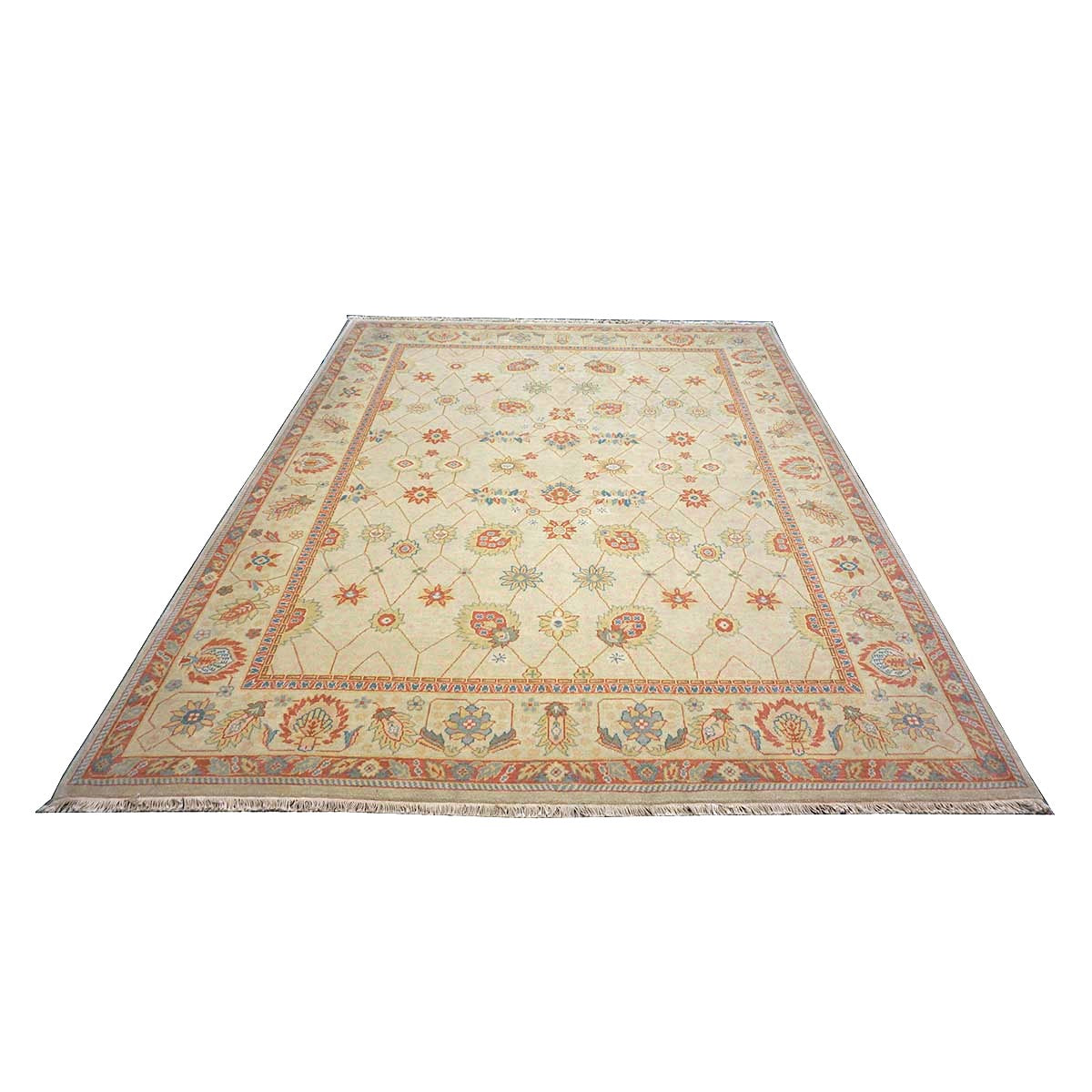 Chinese Tabriz Wool 8x10 Ivory & Salmon Handmade Area Rug #1144284