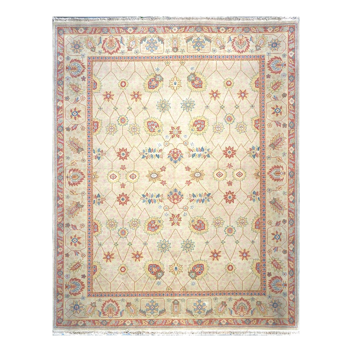 Chinese Tabriz Wool 8x10 Ivory & Salmon Handmade Area Rug #1144284