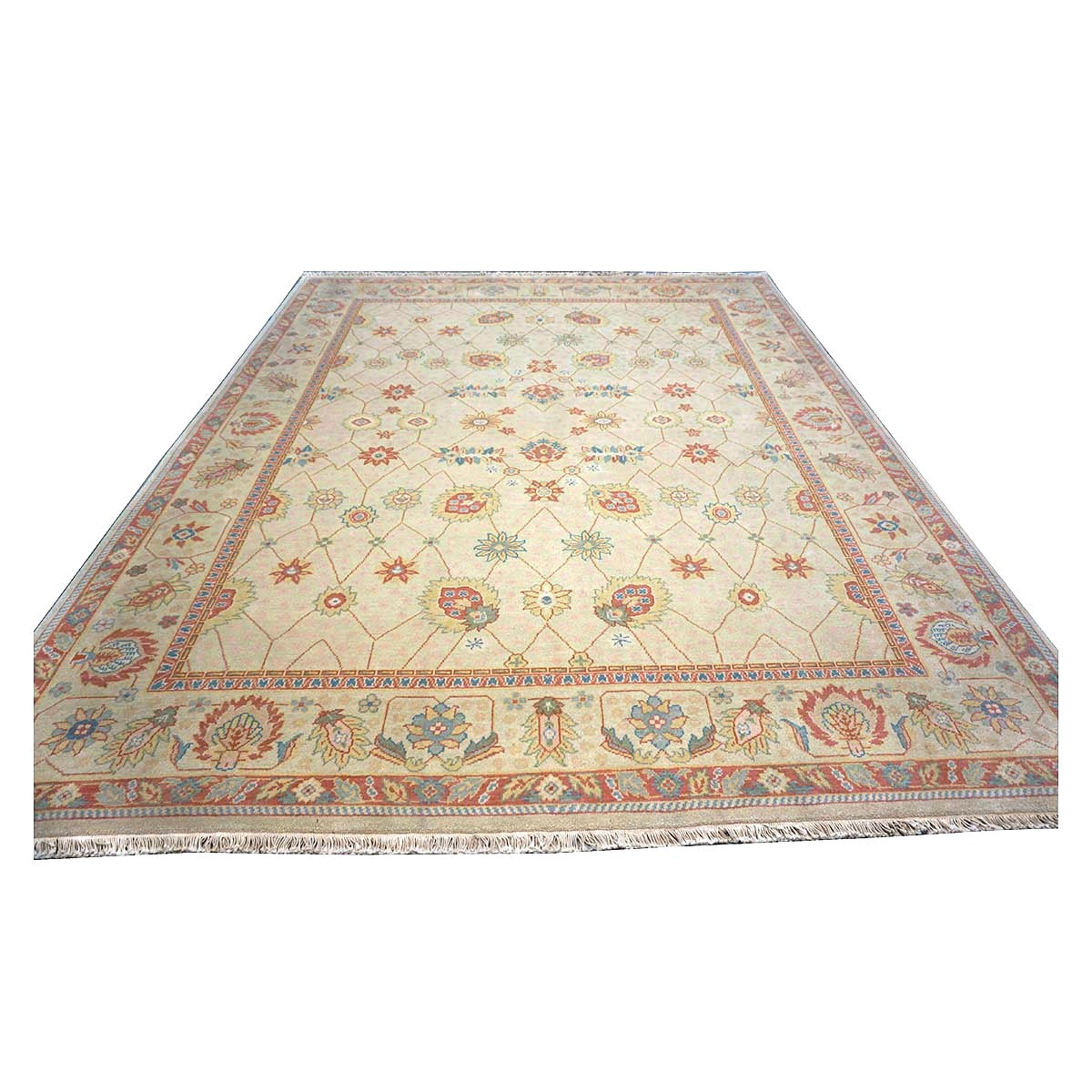 Chinese Tabriz Wool 8x10 Ivory & Salmon Handmade Area Rug #1144284