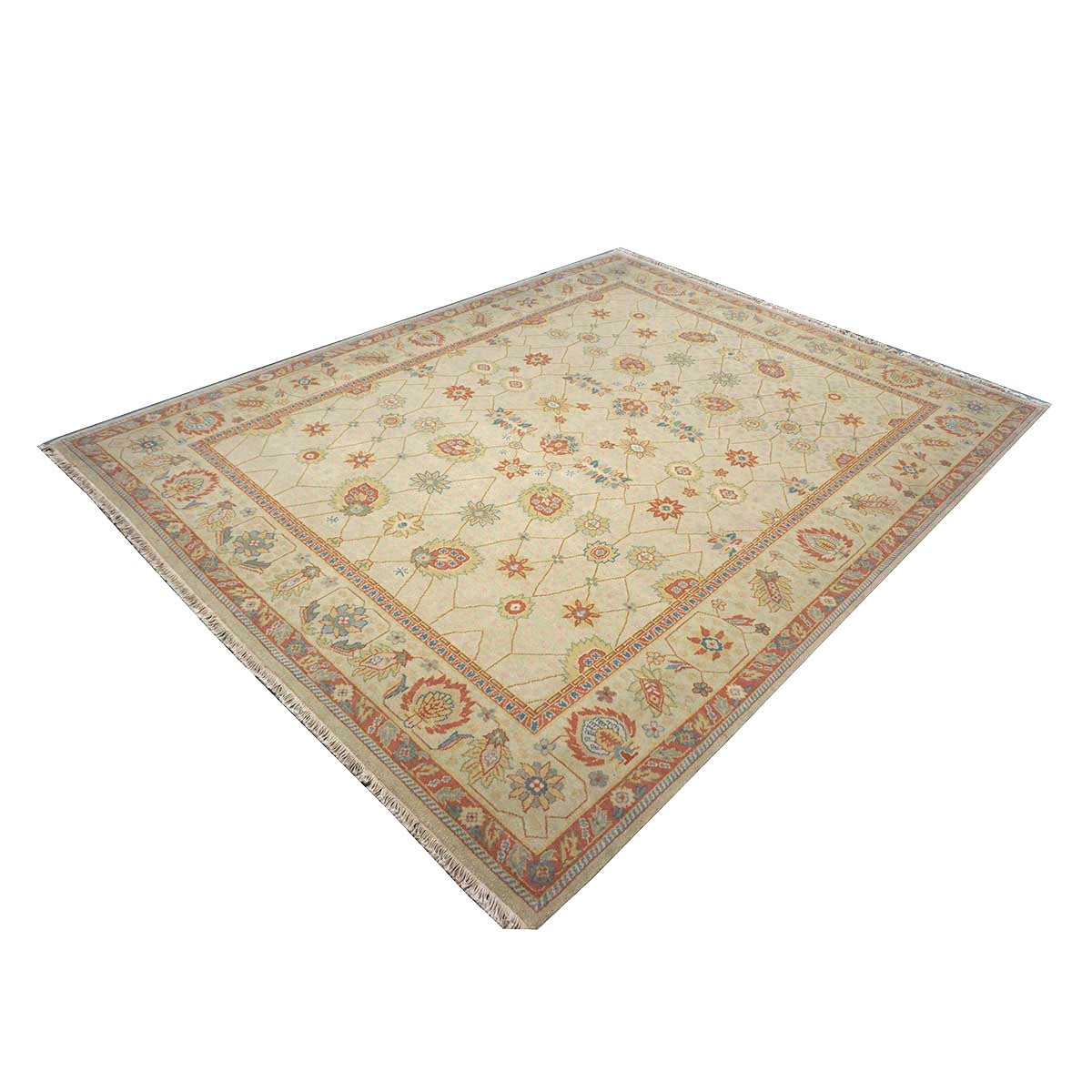 Chinese Tabriz Wool 8x10 Ivory & Salmon Handmade Area Rug #1144284
