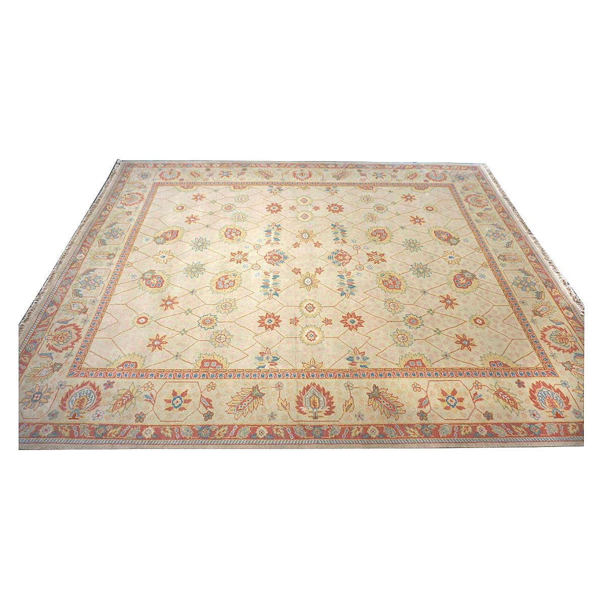 Chinese Tabriz Wool 8x10 Ivory & Salmon Handmade Area Rug #1144284