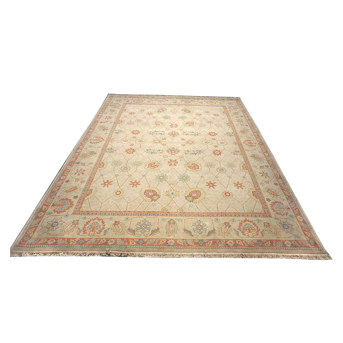 Chinese Tabriz Wool 8x10 Ivory & Salmon Handmade Area Rug #1144284