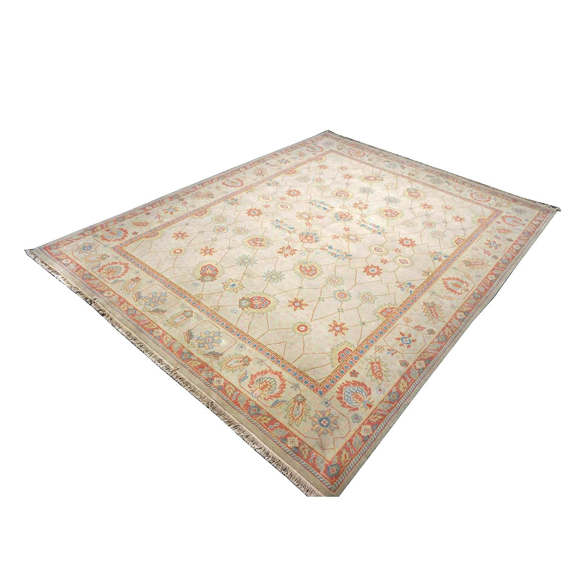 Chinese Tabriz Wool 8x10 Ivory & Salmon Handmade Area Rug #1144284