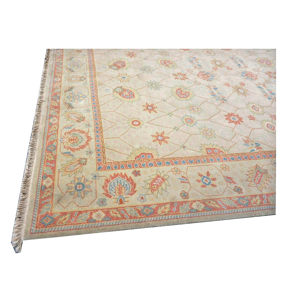 Chinese Tabriz Wool 8x10 Ivory & Salmon Handmade Area Rug #1144284