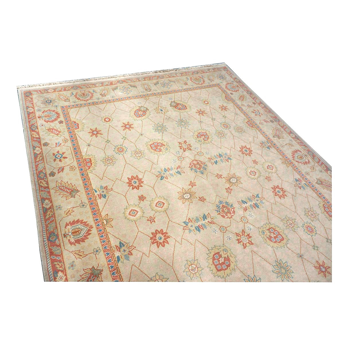 Chinese Tabriz Wool 8x10 Ivory & Salmon Handmade Area Rug #1144284