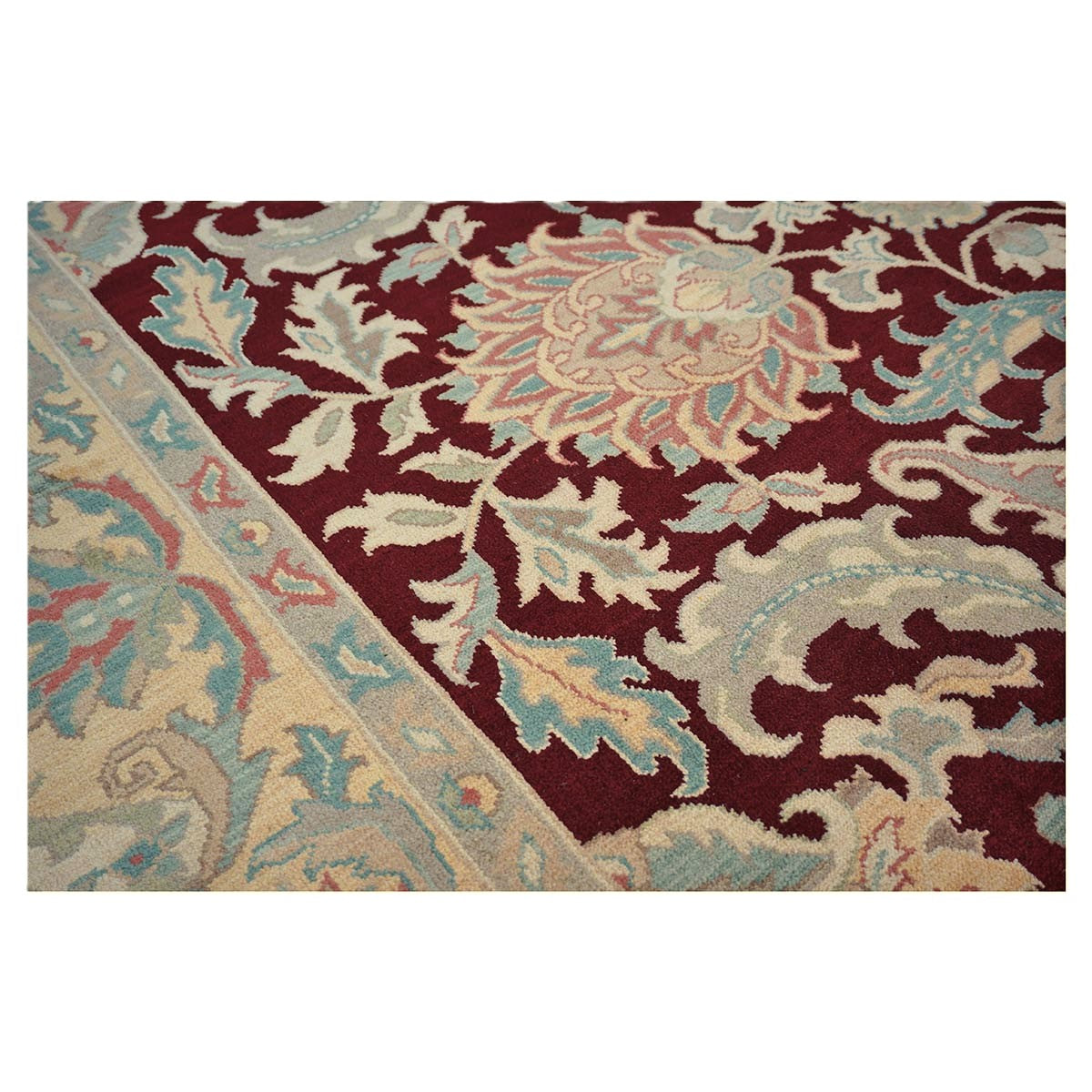 Chinese Oushak Wool 8x10 Burgundy & Tan Handmade Area Rug #1144285