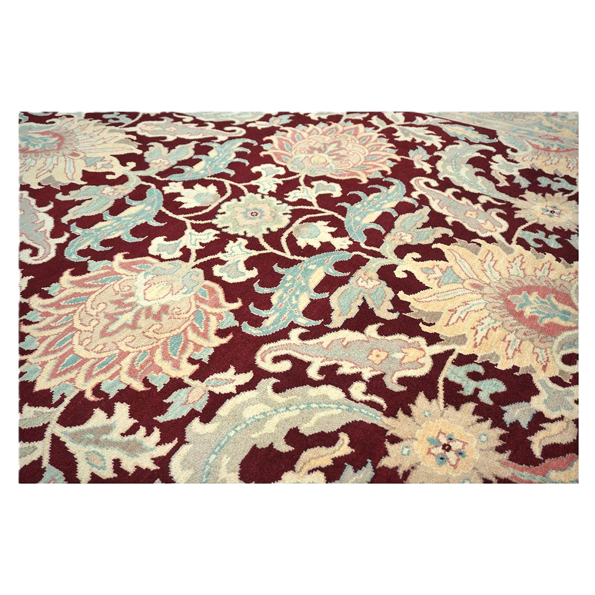 Chinese Oushak Wool 8x10 Burgundy & Tan Handmade Area Rug #1144285
