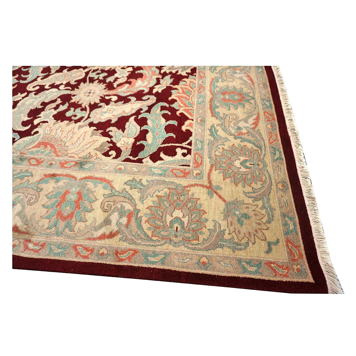 Chinese Oushak Wool 8x10 Burgundy & Tan Handmade Area Rug #1144285