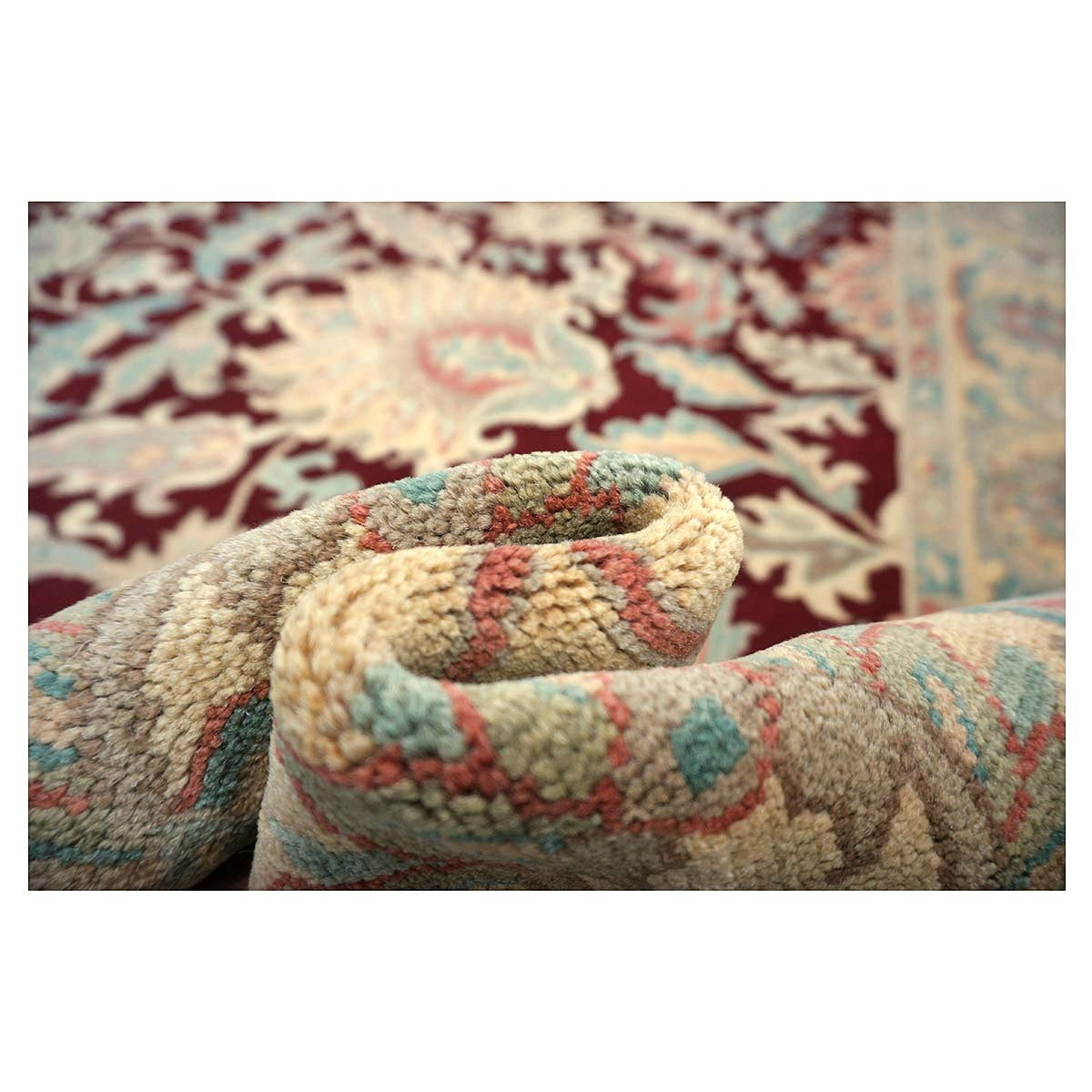 Chinese Oushak Wool 8x10 Burgundy & Tan Handmade Area Rug #1144285