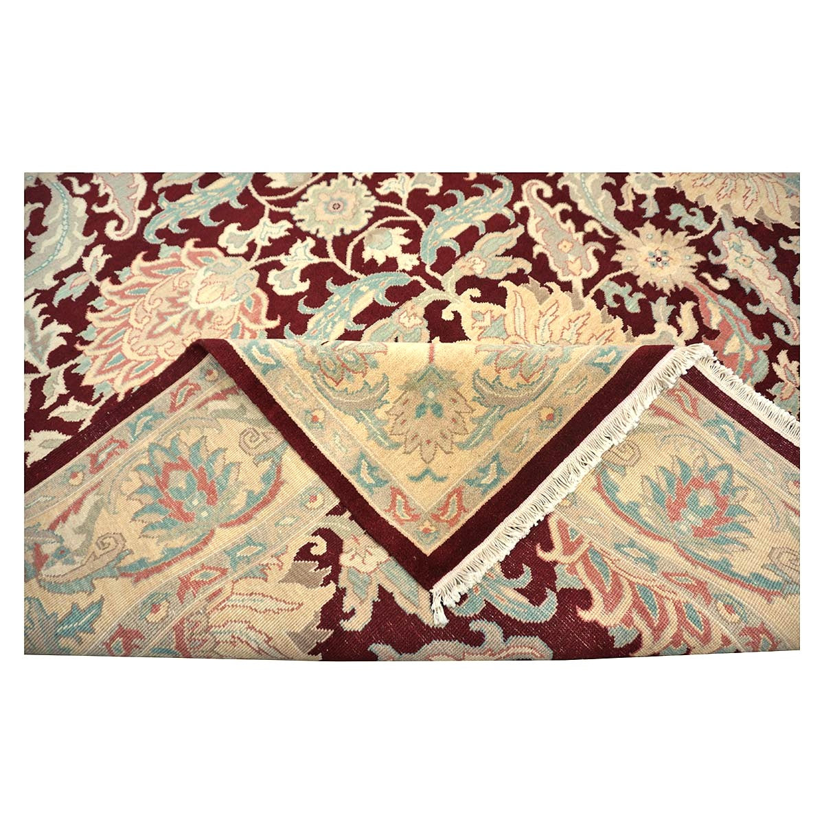 Chinese Oushak Wool 8x10 Burgundy & Tan Handmade Area Rug #1144285