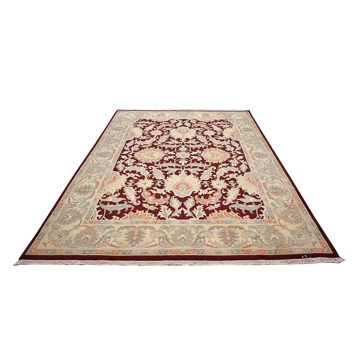 Chinese Oushak Wool 8x10 Burgundy & Tan Handmade Area Rug #1144285