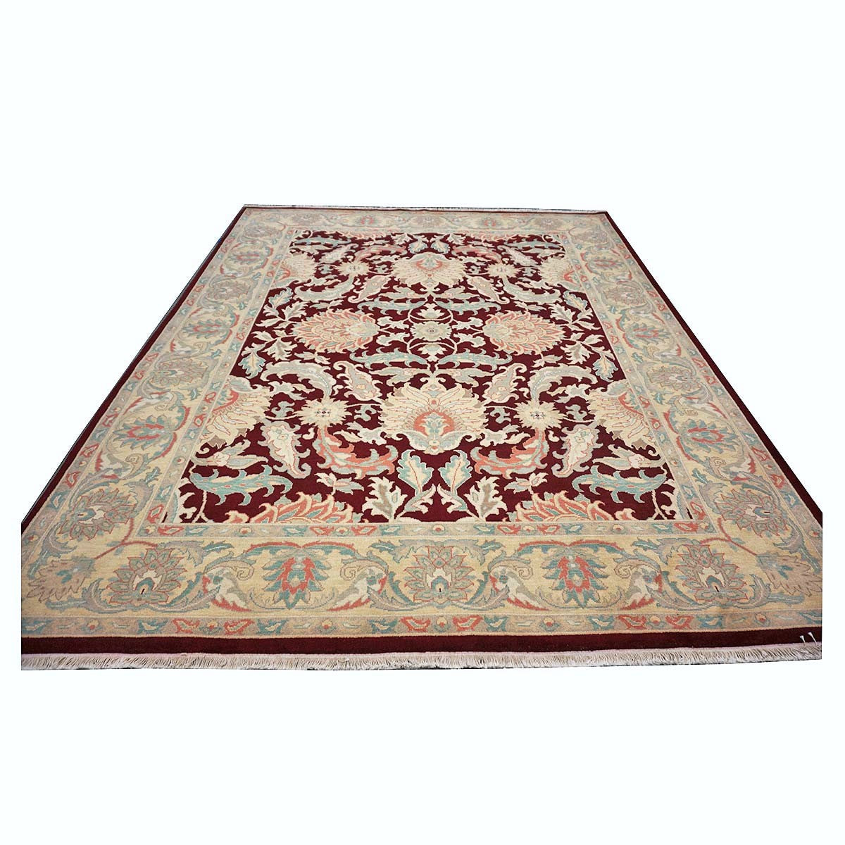 Chinese Oushak Wool 8x10 Burgundy & Tan Handmade Area Rug #1144285