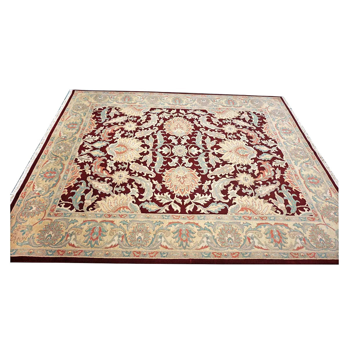 Chinese Oushak Wool 8x10 Burgundy & Tan Handmade Area Rug #1144285