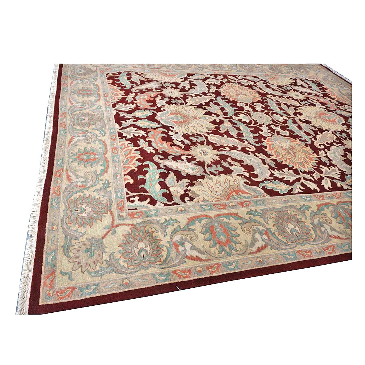 Chinese Oushak Wool 8x10 Burgundy & Tan Handmade Area Rug #1144285