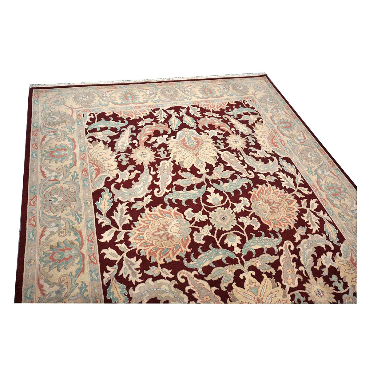 Chinese Oushak Wool 8x10 Burgundy & Tan Handmade Area Rug #1144285