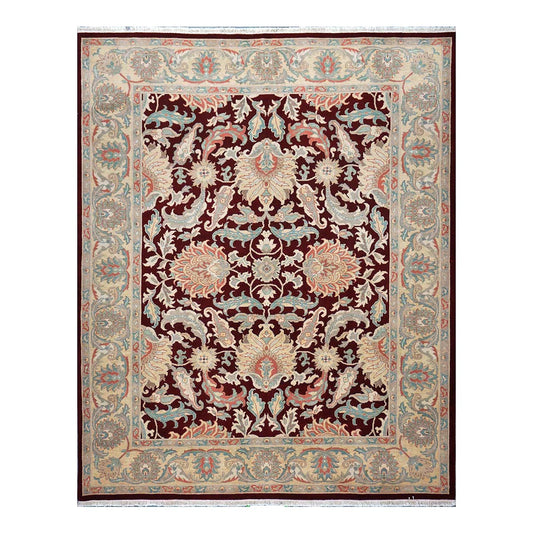 Chinese Oushak Wool 8x10 Burgundy & Tan Handmade Area Rug #1144285