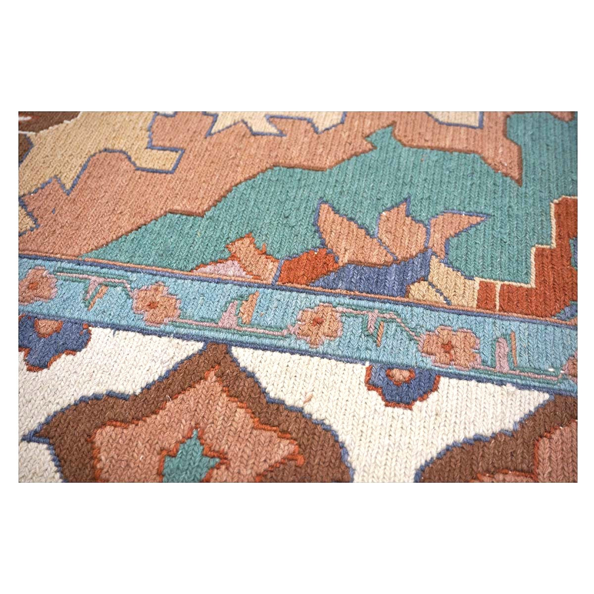 Chinese Serapi Sumack Wool 8x10 Tan, Rust & Teal Handmade Area Rug #1144286