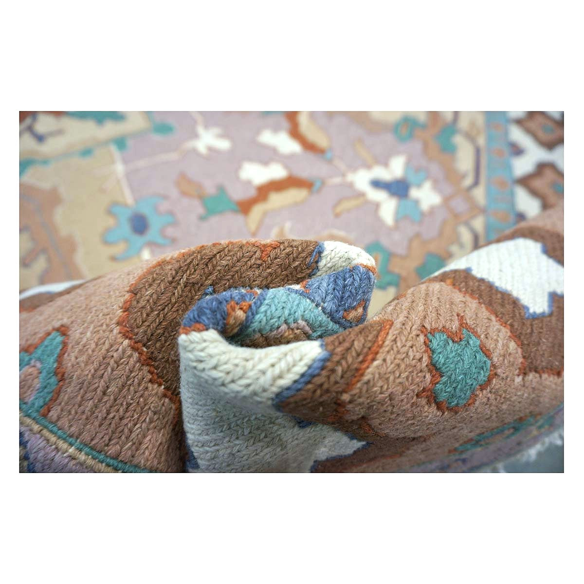 Chinese Serapi Sumack Wool 8x10 Tan, Rust & Teal Handmade Area Rug #1144286