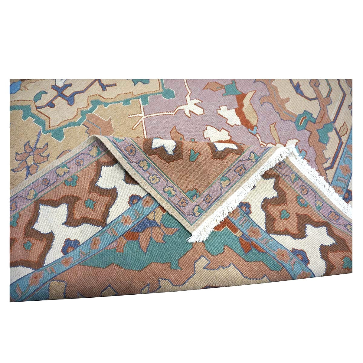 Chinese Serapi Sumack Wool 8x10 Tan, Rust & Teal Handmade Area Rug #1144286
