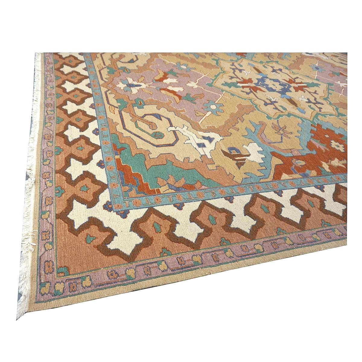 Chinese Serapi Sumack Wool 8x10 Tan, Rust & Teal Handmade Area Rug #1144286