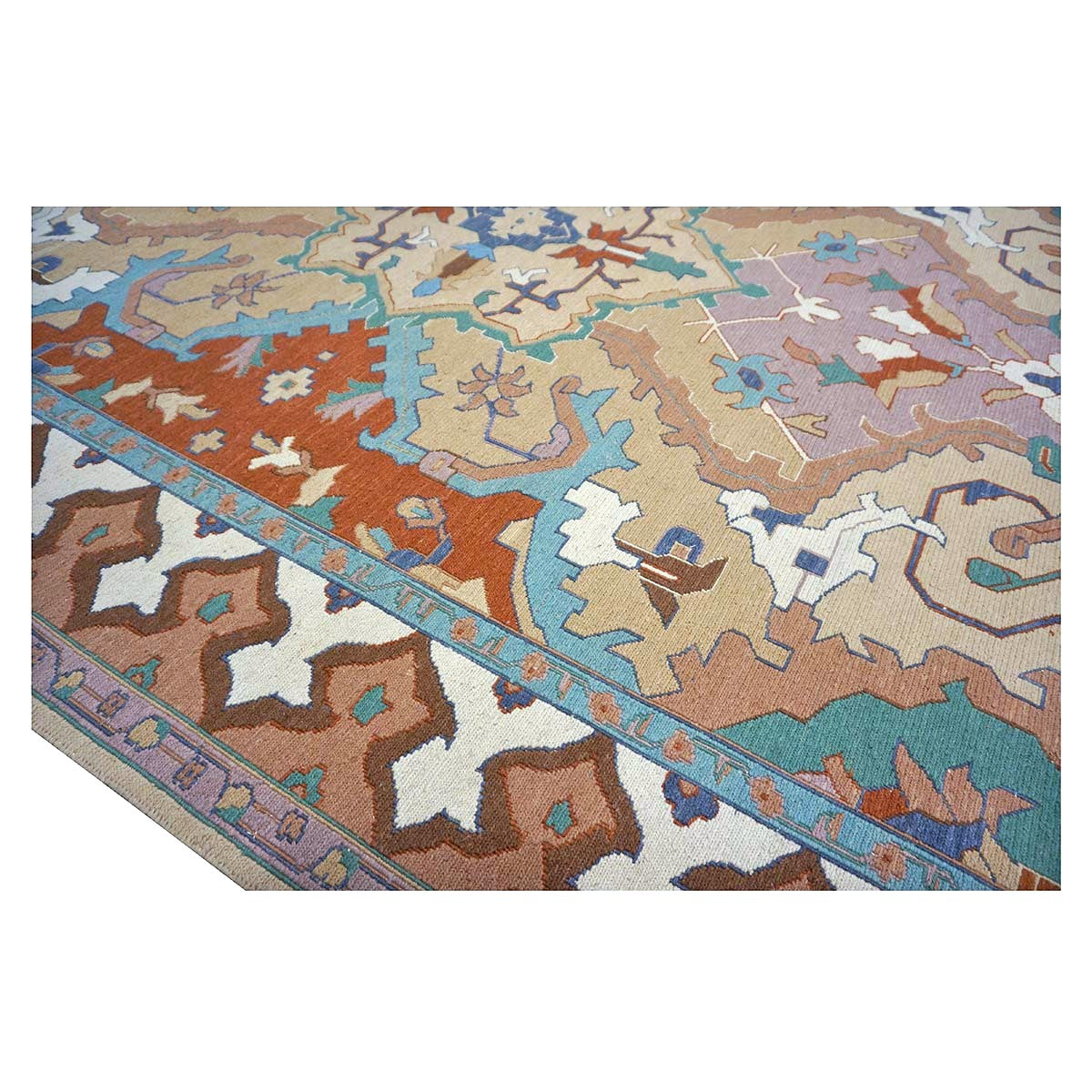 Chinese Serapi Sumack Wool 8x10 Tan, Rust & Teal Handmade Area Rug #1144286