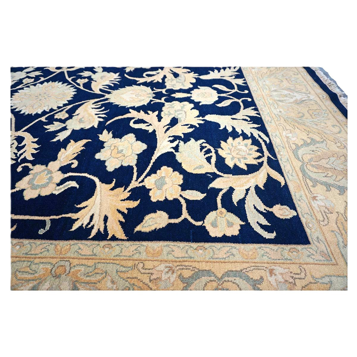 Chinese Oushak Wool 8x10 Navy & Tan Handmade Area Rug #1144287