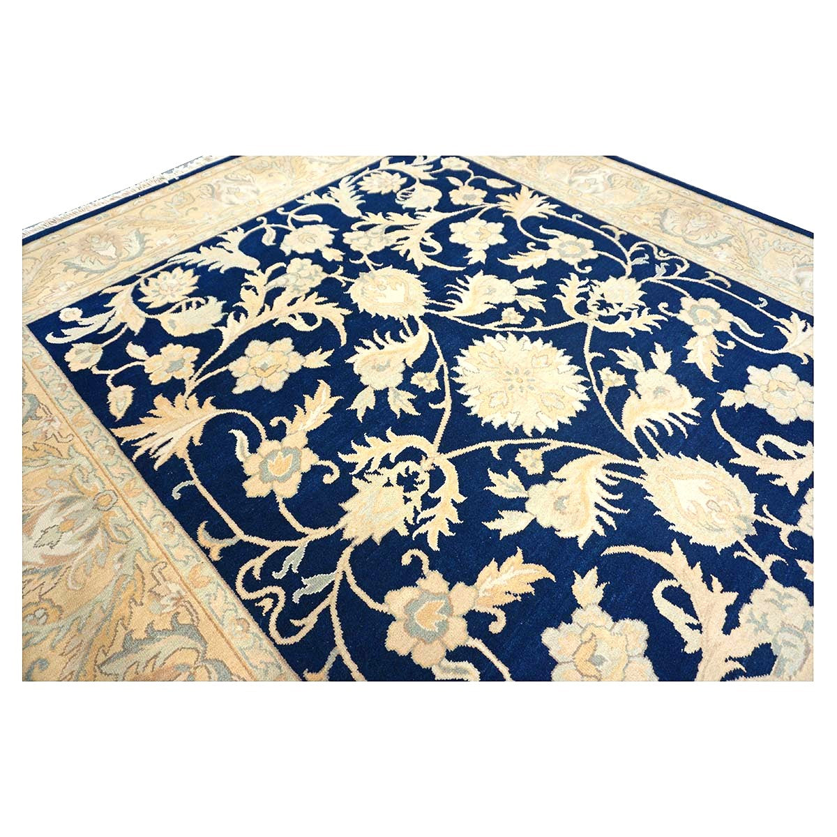 Chinese Oushak Wool 8x10 Navy & Tan Handmade Area Rug #1144287