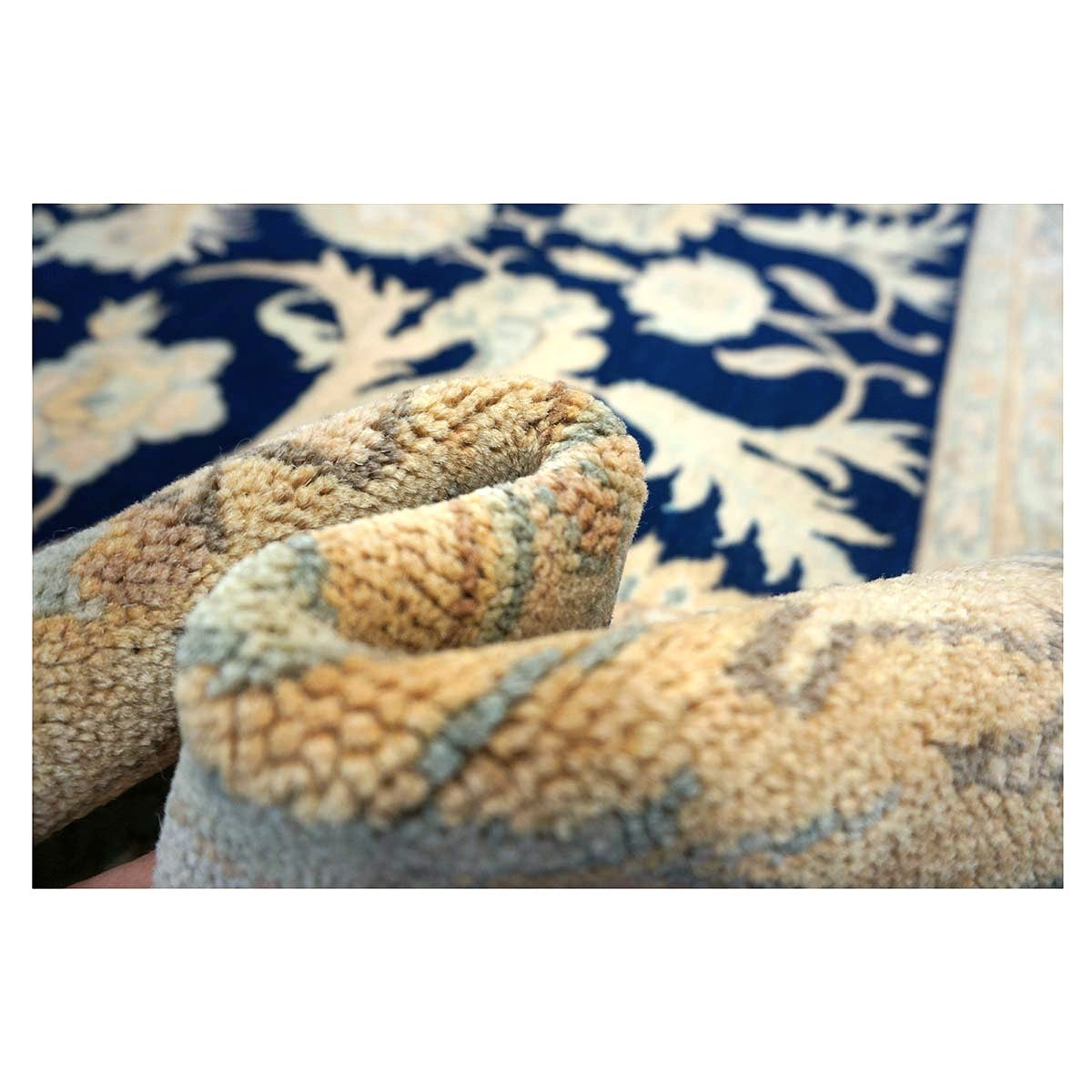 Chinese Oushak Wool 8x10 Navy & Tan Handmade Area Rug #1144287