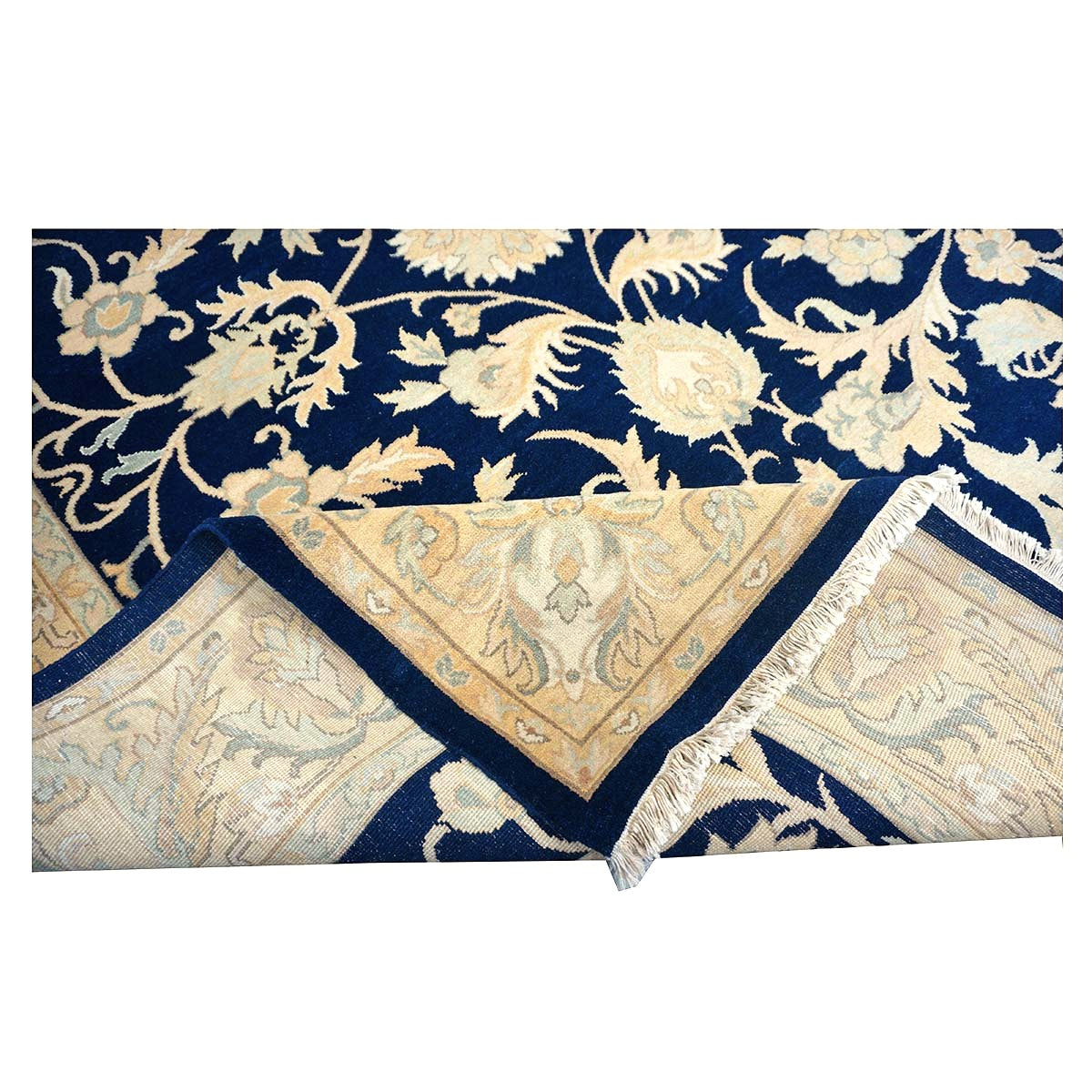 Chinese Oushak Wool 8x10 Navy & Tan Handmade Area Rug #1144287