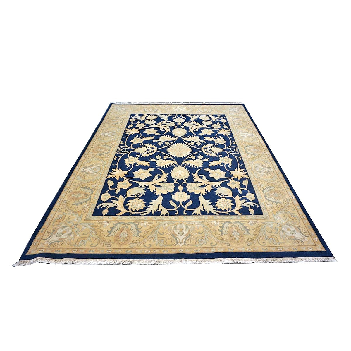 Chinese Oushak Wool 8x10 Navy & Tan Handmade Area Rug #1144287