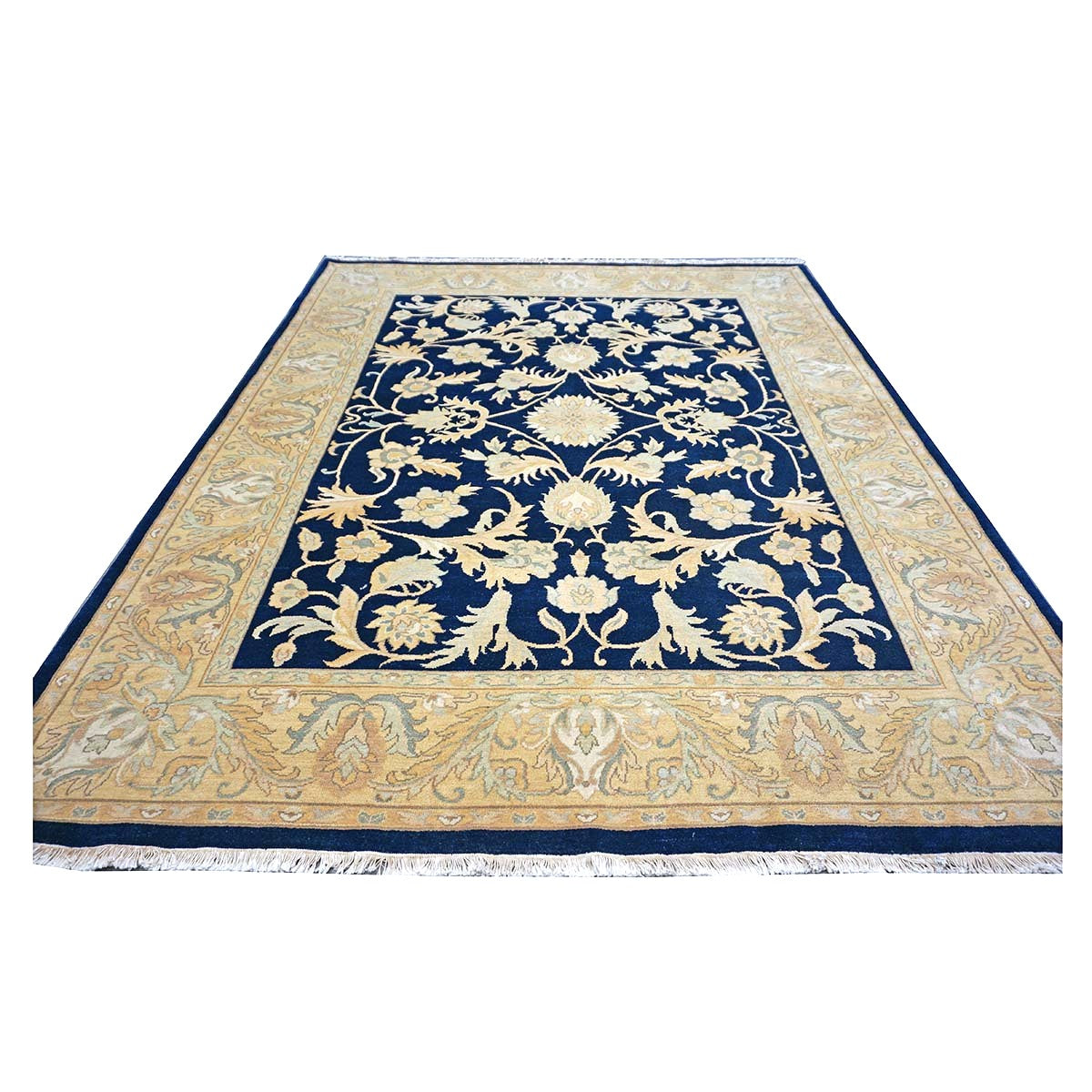 Chinese Oushak Wool 8x10 Navy & Tan Handmade Area Rug #1144287