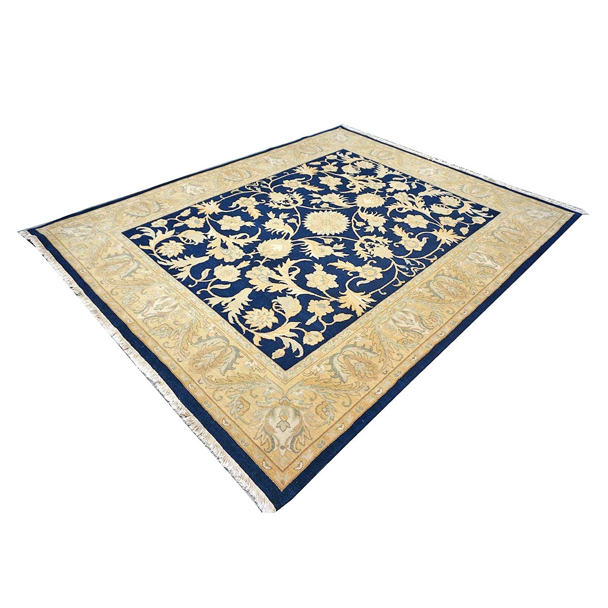 Chinese Oushak Wool 8x10 Navy & Tan Handmade Area Rug #1144287