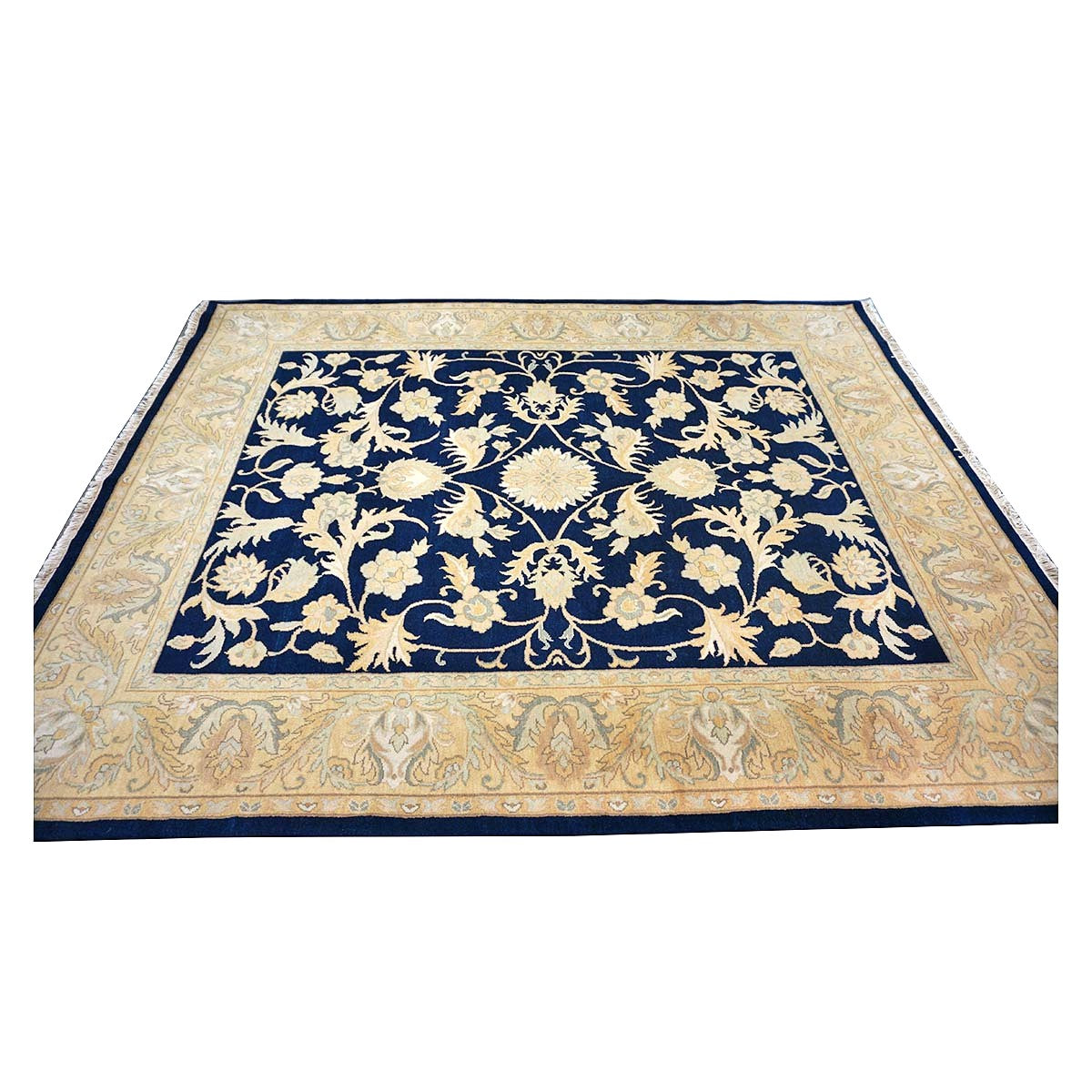 Chinese Oushak Wool 8x10 Navy & Tan Handmade Area Rug #1144287
