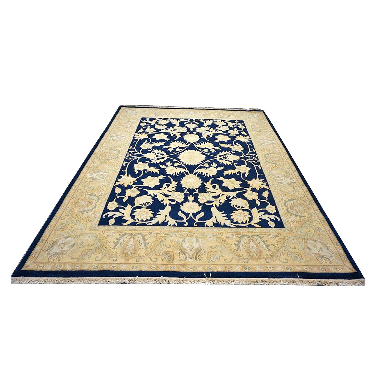 Chinese Oushak Wool 8x10 Navy & Tan Handmade Area Rug #1144287