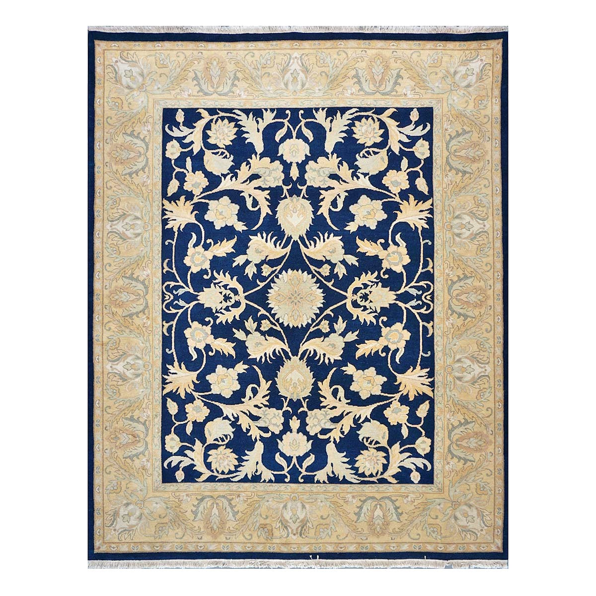 Chinese Oushak Wool 8x10 Navy & Tan Handmade Area Rug #1144287
