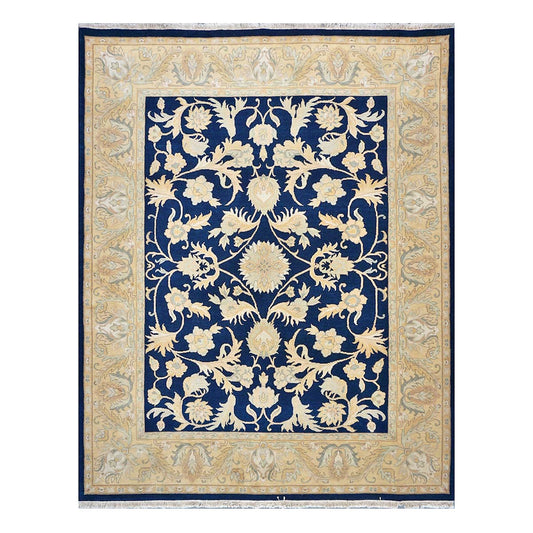 Chinese Oushak Wool 8x10 Navy & Tan Handmade Area Rug #1144287