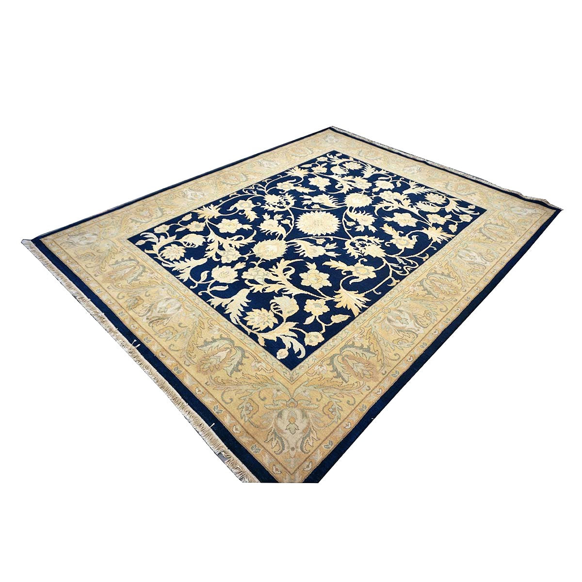 Chinese Oushak Wool 8x10 Navy & Tan Handmade Area Rug #1144287