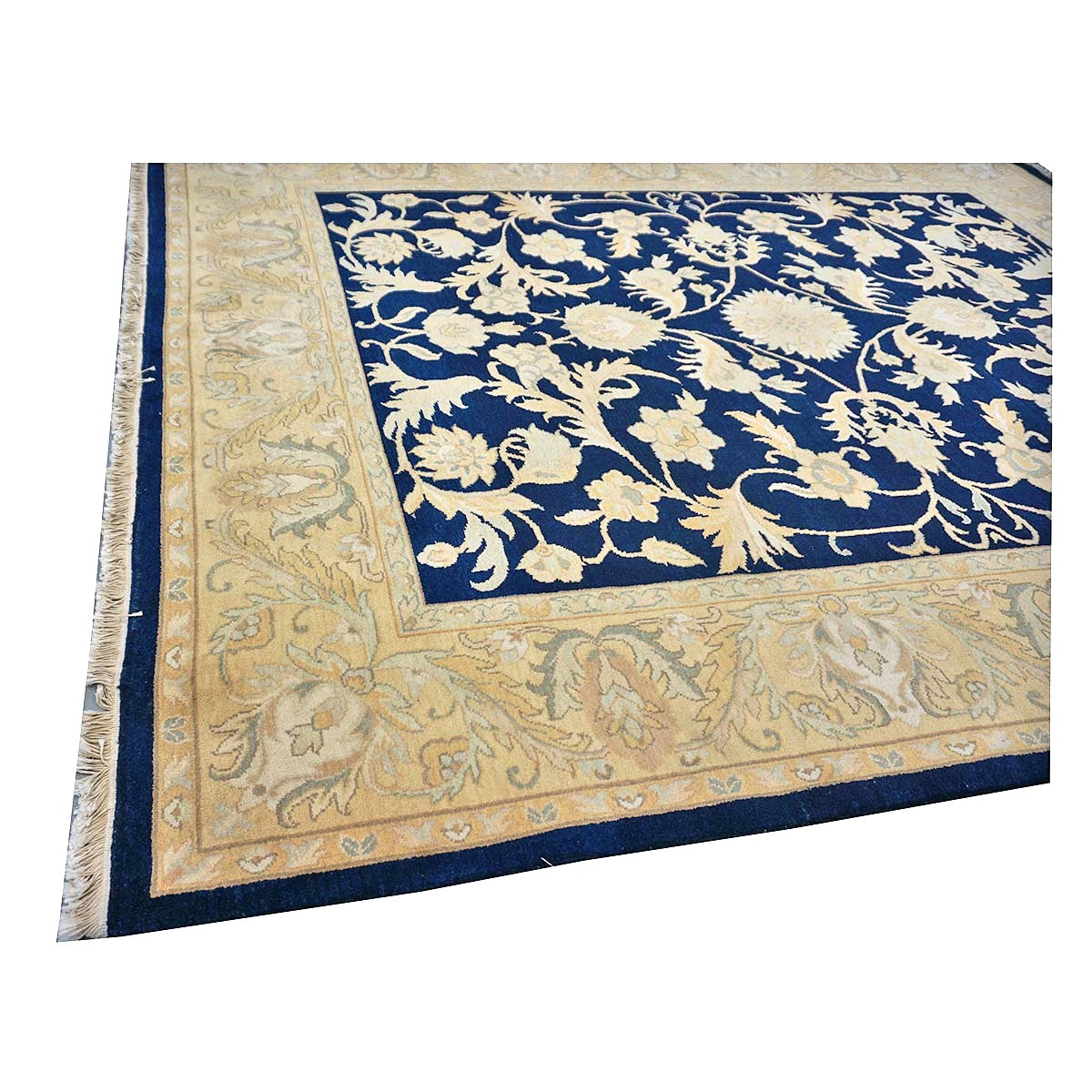 Chinese Oushak Wool 8x10 Navy & Tan Handmade Area Rug #1144287