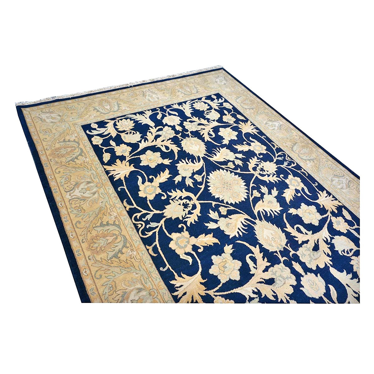 Chinese Oushak Wool 8x10 Navy & Tan Handmade Area Rug #1144287
