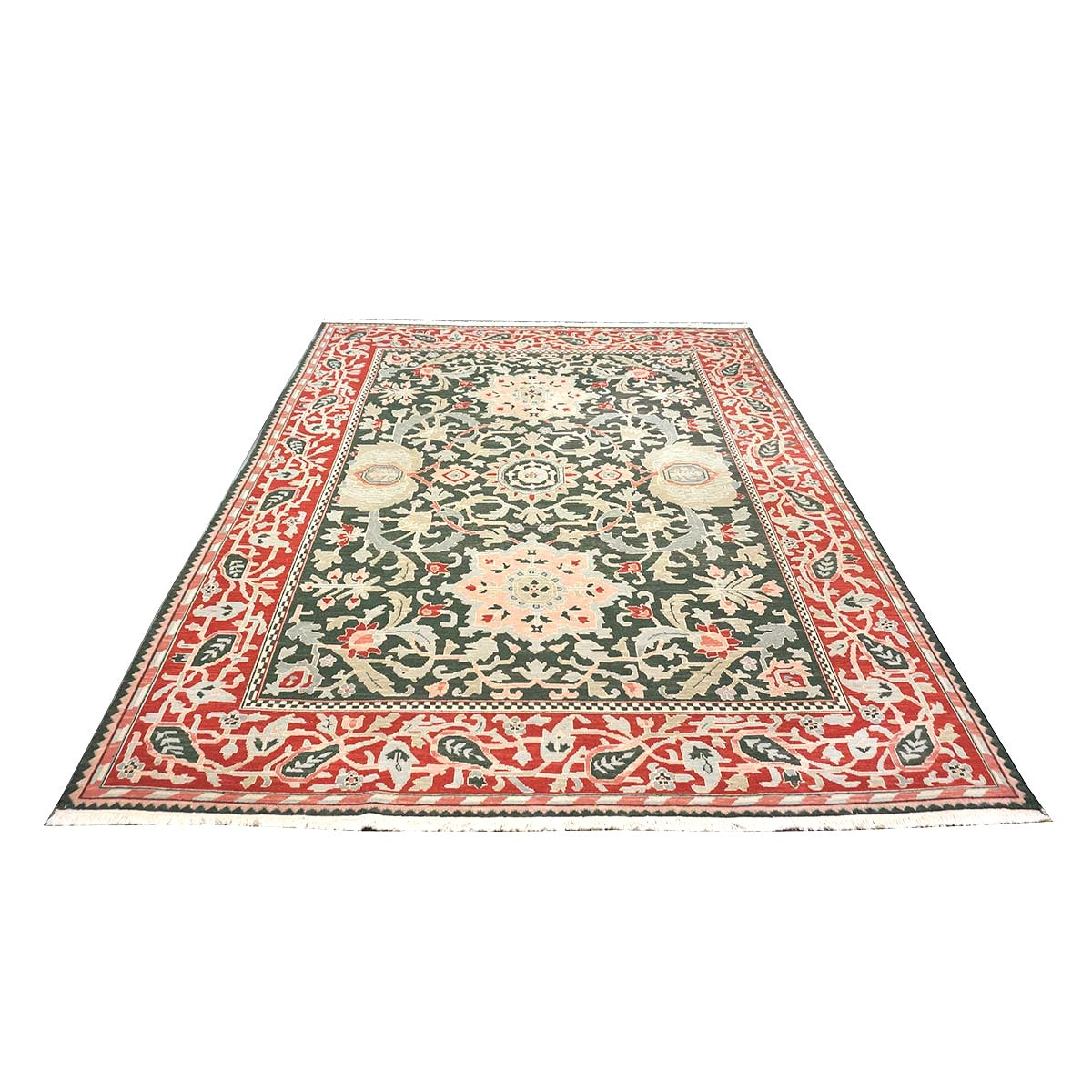 Chinese Sultanmac Wool 8x10 Green & Red Handmade Area Rug #1144289