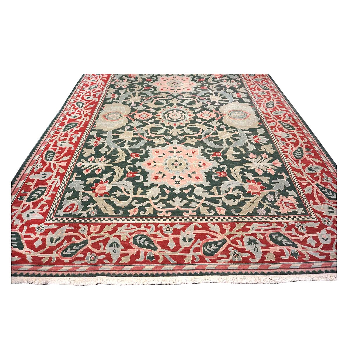 Chinese Sultanmac Wool 8x10 Green & Red Handmade Area Rug #1144289