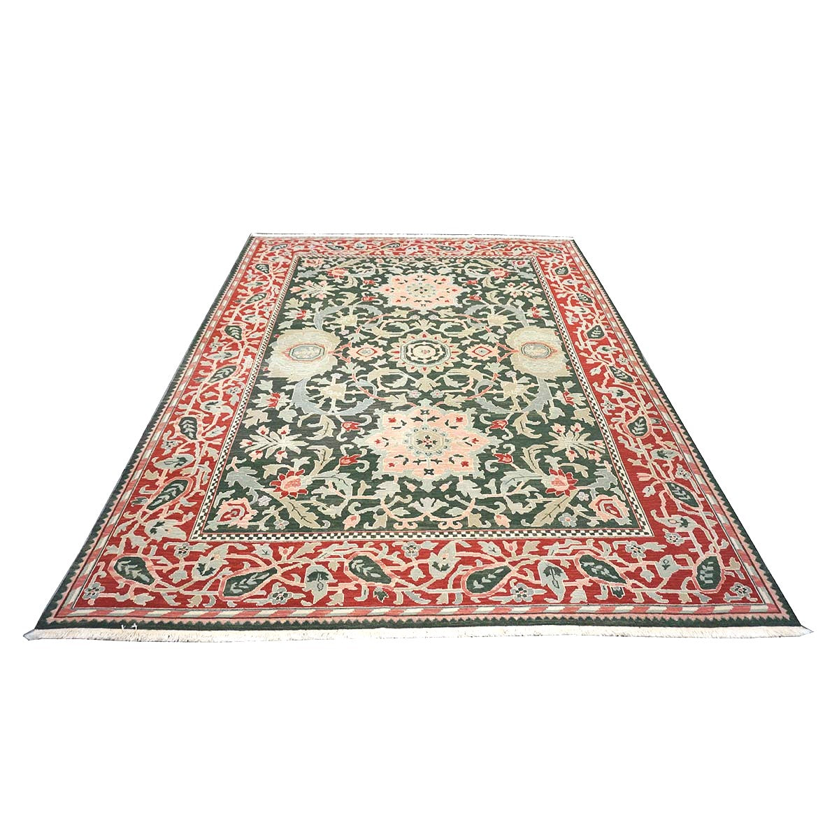 Chinese Sultanmac Wool 8x10 Green & Red Handmade Area Rug #1144289