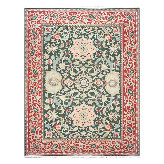 Chinese Sultanmac Wool 8x10 Green & Red Handmade Area Rug #1144289