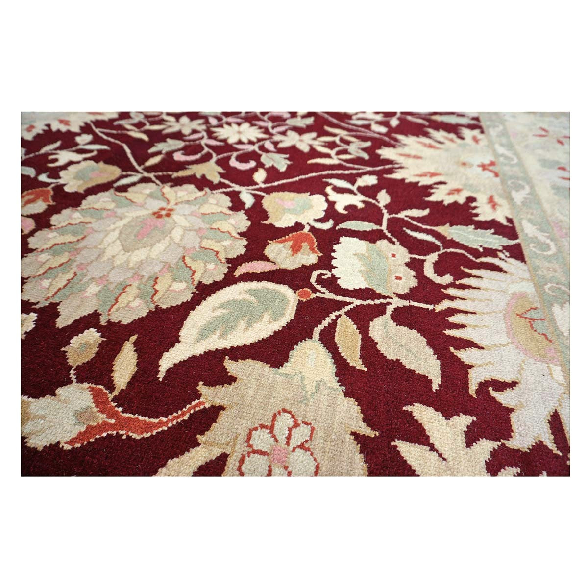 Chinese Oushak Wool 9x10 Burgundy & Tan Handmade Area Rug #1144290