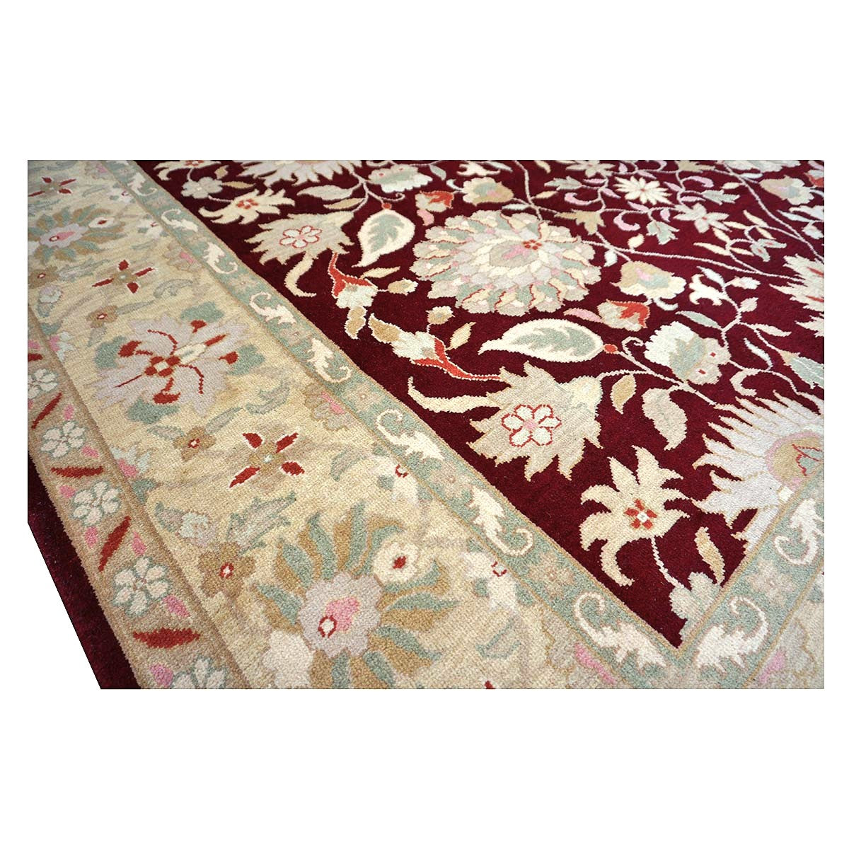 Chinese Oushak Wool 9x10 Burgundy & Tan Handmade Area Rug #1144290