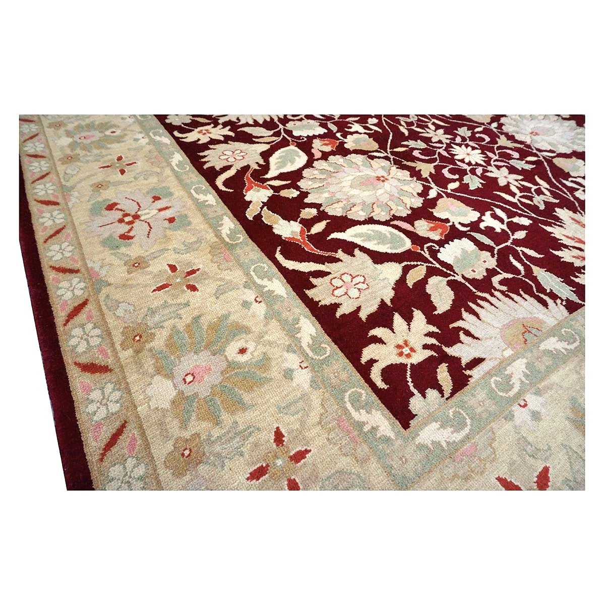 Chinese Oushak Wool 9x10 Burgundy & Tan Handmade Area Rug #1144290