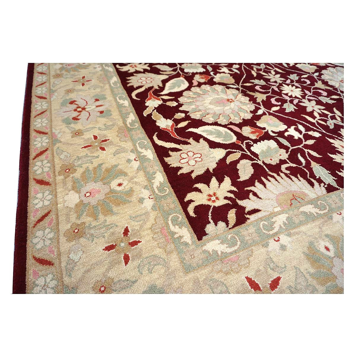 Chinese Oushak Wool 9x10 Burgundy & Tan Handmade Area Rug #1144290